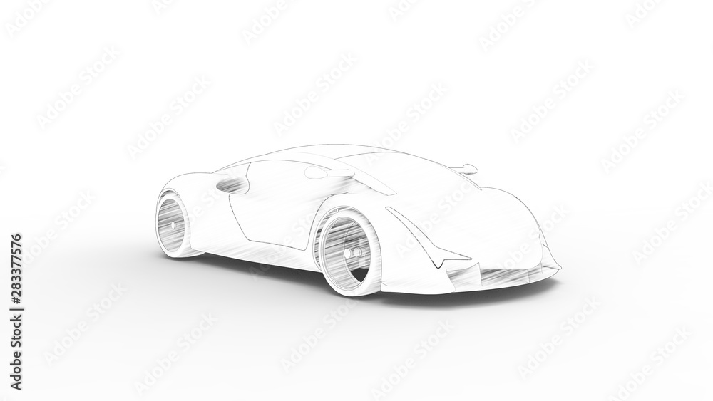 Concept sports car sketch rendering isolated in white background Concept sports car sketch rendering isolated in white background