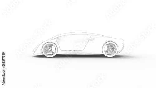 Concept sports car sketch rendering isolated in white background