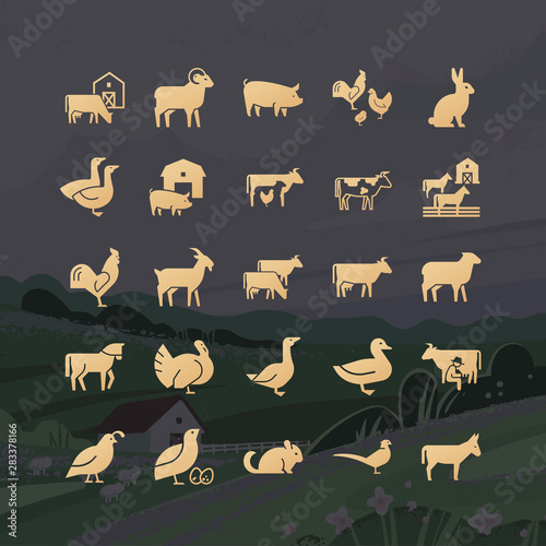 Modern glyphs of farm animals icons from 25 icons drawn in vector and isolated