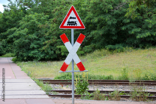 Road sign attention railway