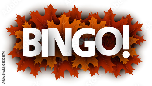 Autumn bingo sign with orange maple leaves.