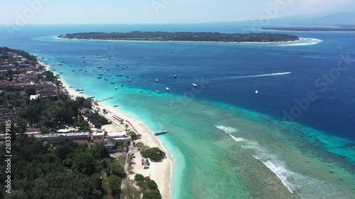 Flying over the turquoise ocean of Indonesia