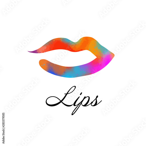 Rainbow colored lips, sexy woman's kiss with birthmark, flat style, vector illustration. Beauty logo. Element design lips