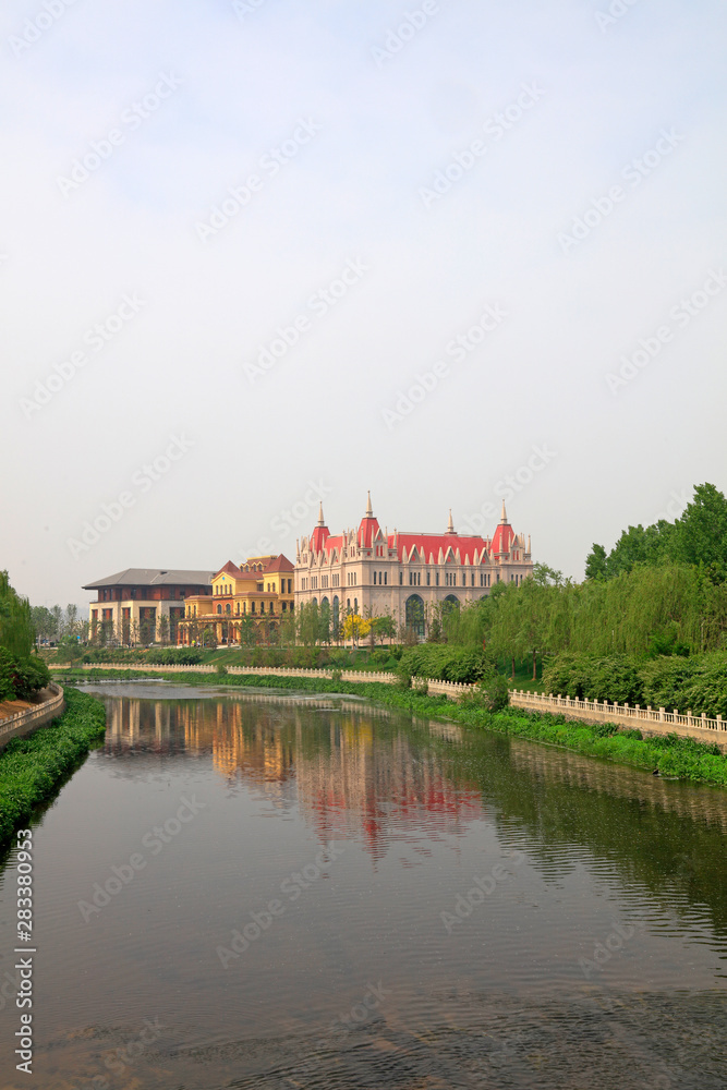 European style architectural landscape in a park, China