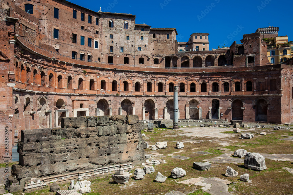 Ancient ruins of the Market of Trajan thought to be the  oldest shopping mall of the world built in in 100-110 AD in the city of Rome