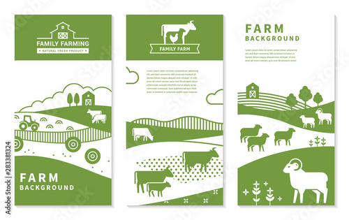 Set of vector banners on rural themes, farm background, family farming.