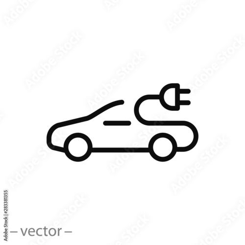 electric car icon, thin line symbol on white background - editable stroke vector illustration eps 10