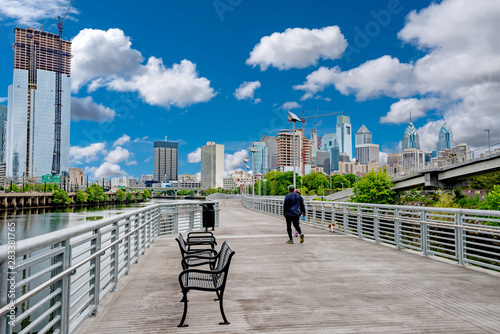 City walking bridge along the Schuylkill River near Philadelphia photo