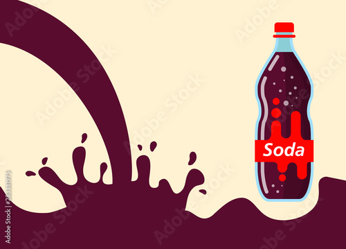 Water splash soda liquid.Bottle glass lemonade.Flat vector.