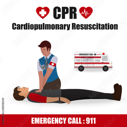 Cardiopulmonary Resuscitation (CPR) Label Sign for Emergency First Aid Rescue Process on Human Heart Attack Man , One Part of the Important Process Resuscitation