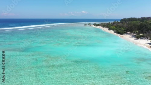Flying over the turquoise ocean of Indonesia