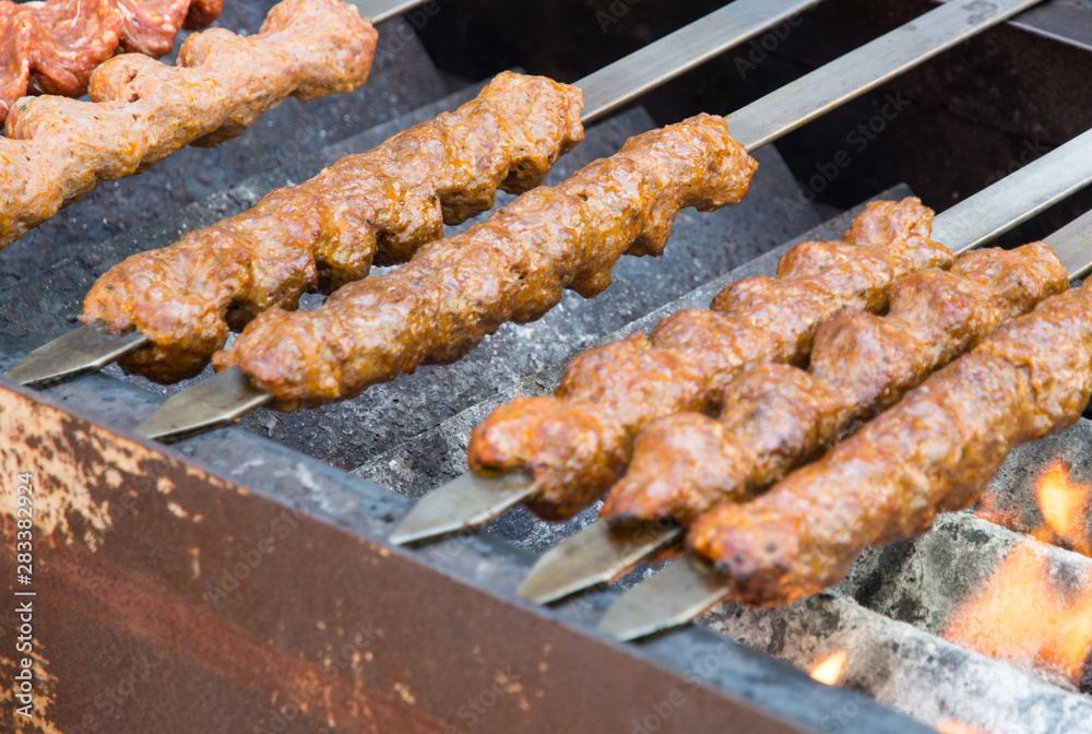 cooking traditional oriental adana kebab