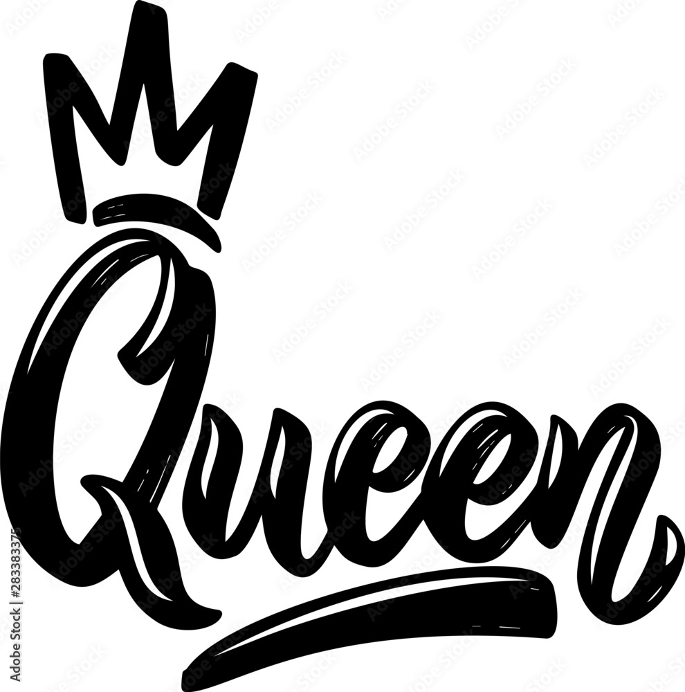 Lettering with element banner, Queen. t Stock phrase background. illustration poster, Adobe Design for crown shirt, emblem. Stock white Vector Vector | on