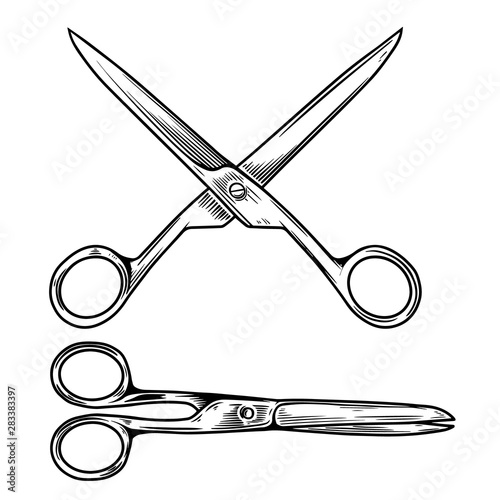 Set of  illustration of scissors isolated on white background. Design element for poster, card, banner, sign, emblem, label. Vector illustration