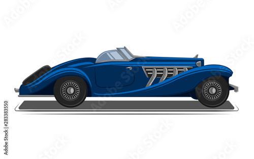 Old vintage retro pre-war roadster vector illustration. Exclusive and luxury car
