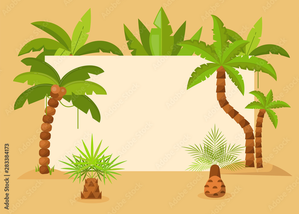 custom made wallpaper toronto digitalPalm trees frame vector illustration. Summer tropical background with exotic palm leaves and trees frame. Save the Date. Travel flyer, party invitation, ecological announcement.