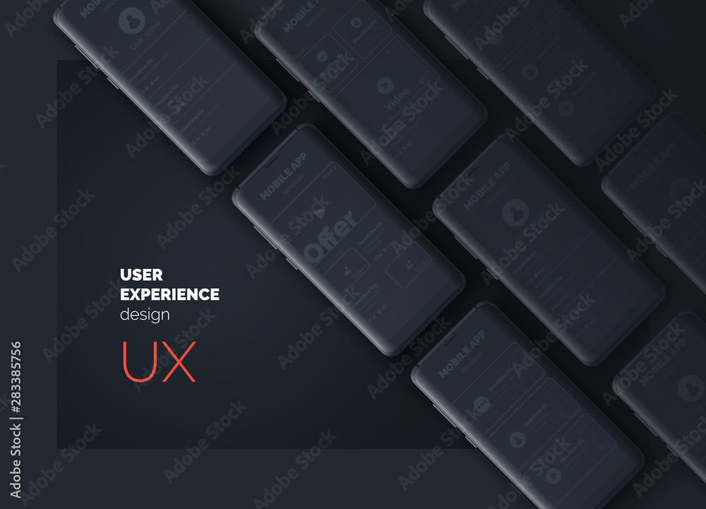 User experience. User interface. Mobile phone on a black background ...