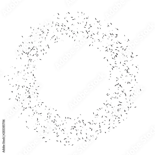 Round texture with randomly disposed spots. Geometric monochrome abstract pattern with points. Background black and white. Circle vector illustration.