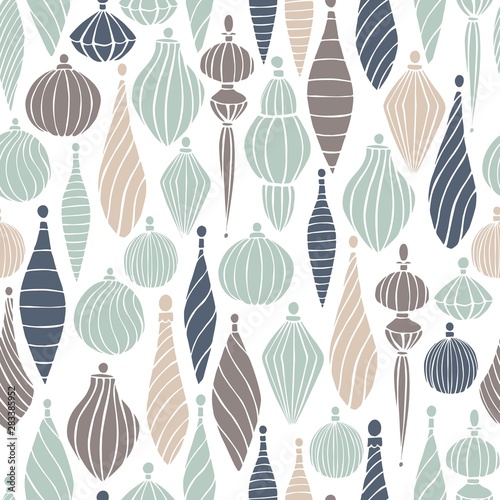 Vector seamless pattern with hand drawn Christmas balls.