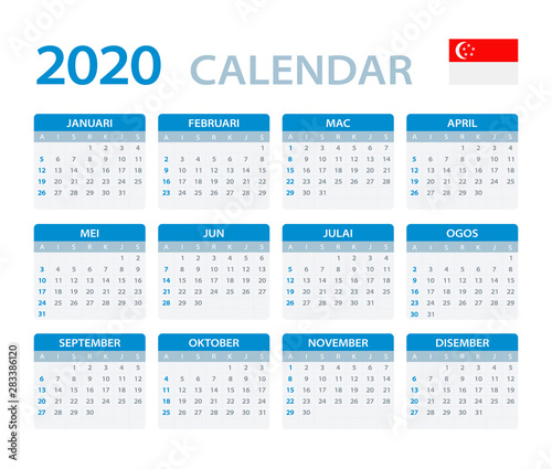 2020 Calendar Singaporean - vector illustration
