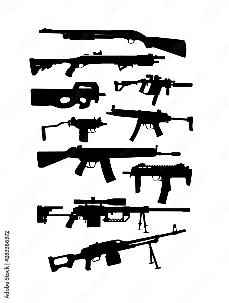 set of weapon silhouettes vector