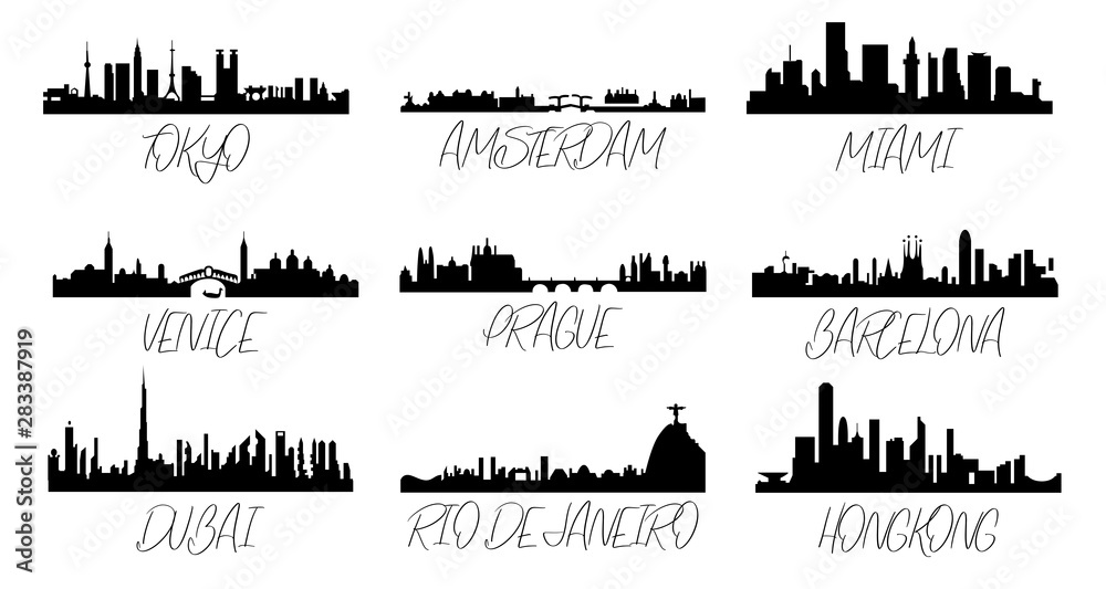 Beautiful cities made in vector in black and white.