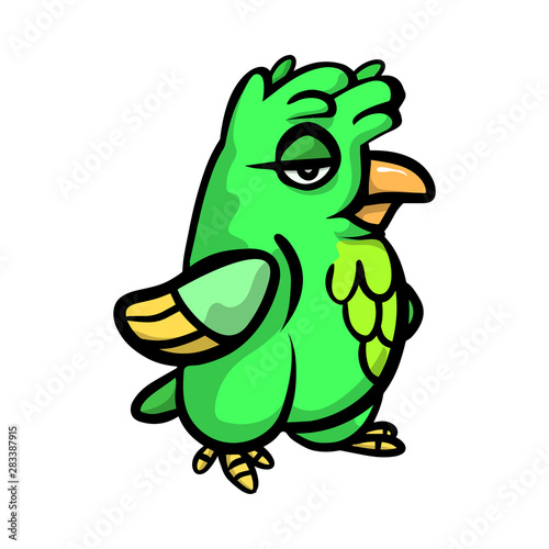 Cute funny green bird with different emotions.