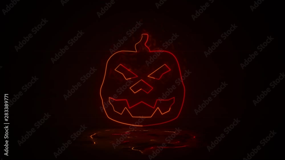 evil pumpkin for Halloween in fire effect mp4 video on dark background