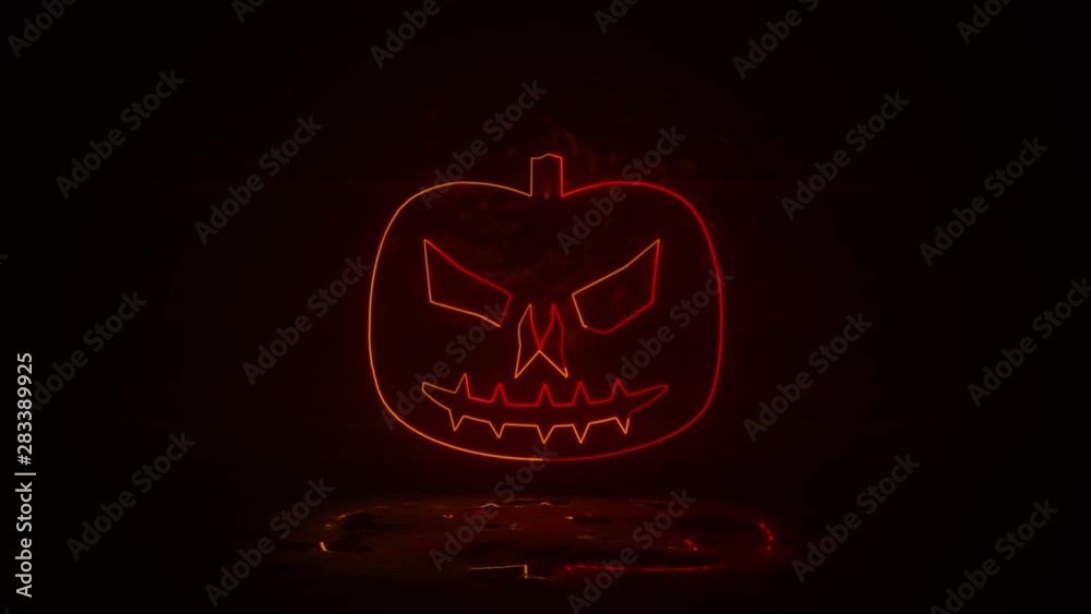evil pumpkin for Halloween in fire effect mp4 video on dark background