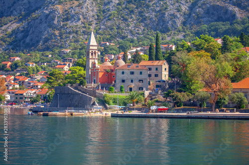 Perast town and beach in Kotor Bay