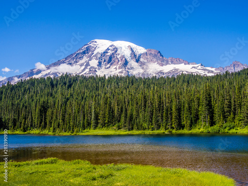 Gorgeous Mount Rainier with lake on the foreground