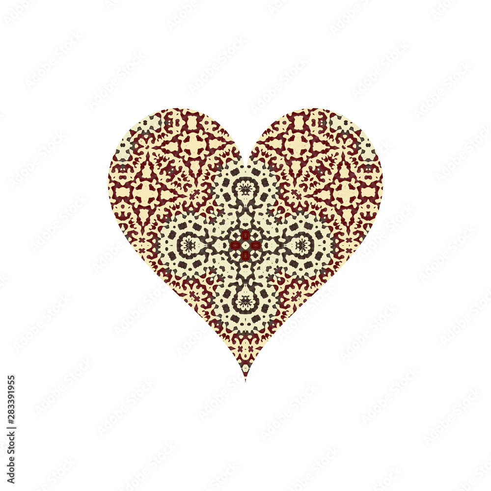Boho hippie ornate ornamental heart isolated on white background