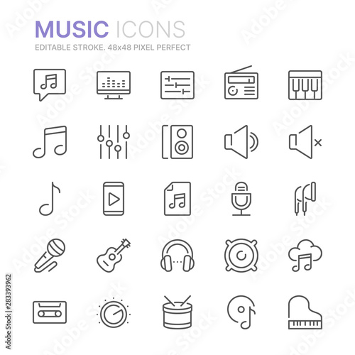 Collection of music related line icons. 48x48 Pixel Perfect. Editable stroke