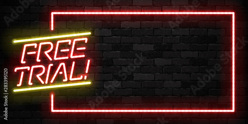 Vector realistic isolated neon sign of Free Trial frame logo for template decoration and layout covering on the wall background.