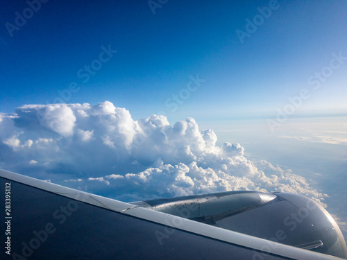 View from airplane window during a flight