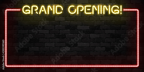 Vector realistic isolated neon sign of Grand Opening frame logo for template decoration on the wall background.