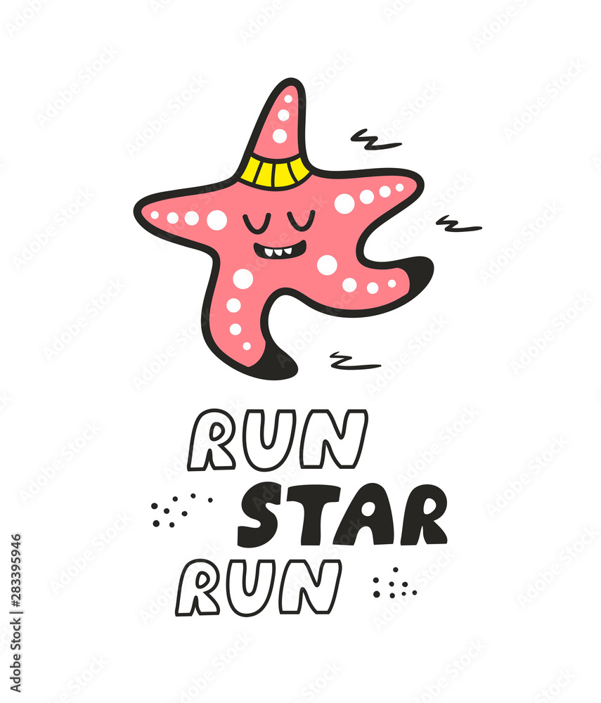 Obraz premium Sea star doing sport running scandinavian style poster.
