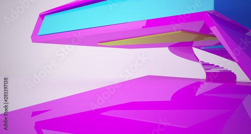Free Download Abstract architectural white interior and color gradient of a minimalist house with large windows.. 3D illustration and rendering. - GFXLoad