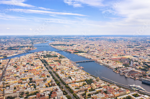 Aerial view of Neva river and historical center in Saint Petersburg, Russia photo