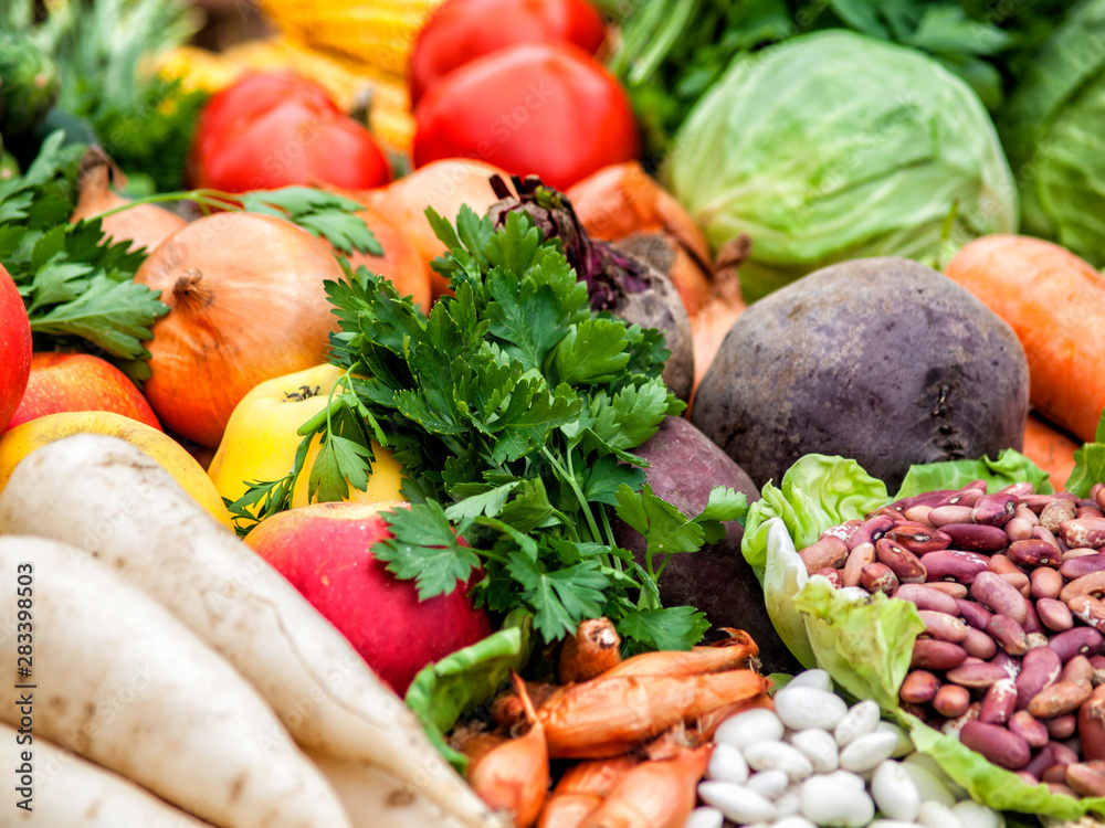 Many different vegetables lie on the table. Many different vegetables lie on the table.