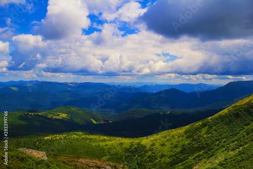 Summer landscape in the Carpathian mountains. View of the mountain peak Hoverla.
