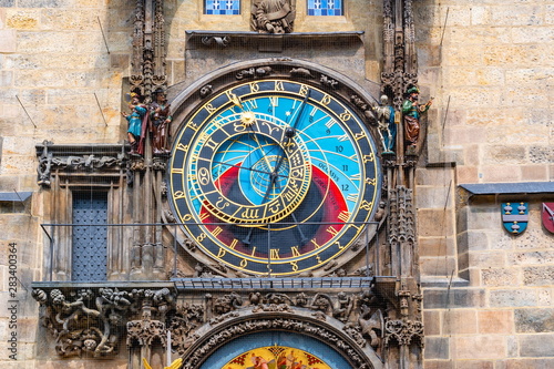 Prague astronomical clock on City Hall tower, Czech Republic