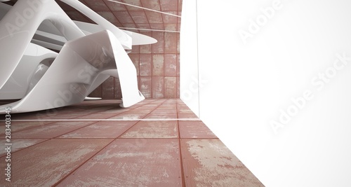 Empty smooth abstract room white interior of sheets rusted metal . Architectural background. 3D illustration and rendering