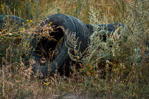 recycling old car tires landfill rubber waste dump