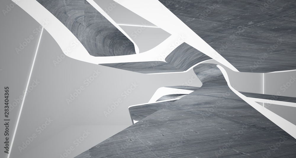 Abstract smooth concrete and white interior with neon lighting. 3D illustration and rendering. Abstract smooth concrete and white interior with neon lighting. 3D illustration and rendering.