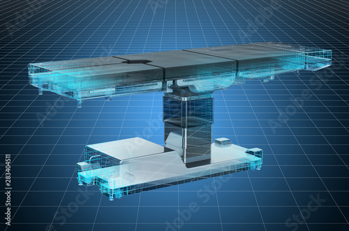 Visualization 3d cad model of operating table. 3D rendering
