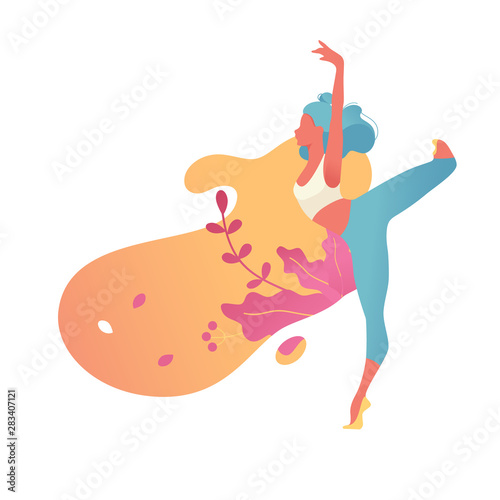 Woman activities. Girl doing sports, yoga, dancing, fitness exercise in different poses. Sport women flat illustration isolated on white background for website and mobile website development.- Vector