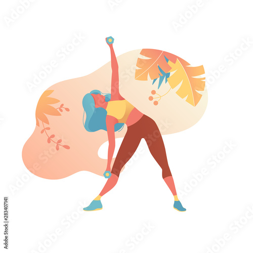 Woman activities. Girl doing sports, yoga, dancing, fitness exercise in different poses. Sport women flat illustration isolated on white background for website and mobile website development.- Vector