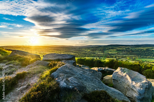 Obraz na plátně Sunset. Ilkley moor. Yorkshire