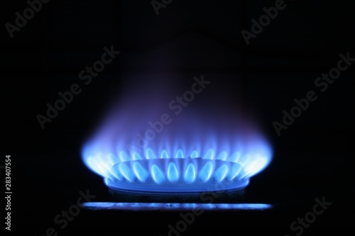 blue flames of gas stove